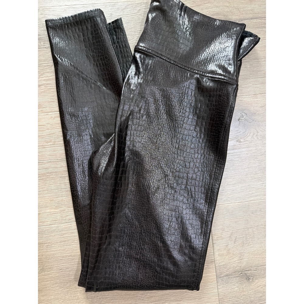 Spanx Faux Leather Croc Leggings Dark Brown Chocolate High Waist 20188R - Picture 3 of 4